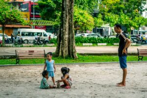 Father and children spending quality time together outdoors